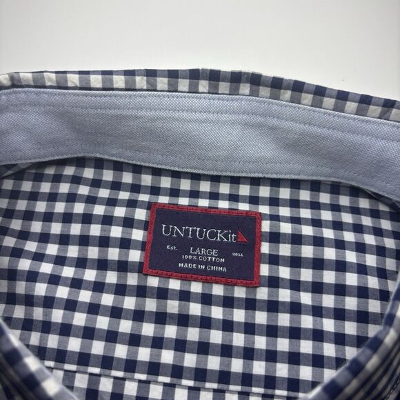UNTUCKit  White Blue Gingham Check Men's Large Long Sleeve Button Down Shirt - Picture 6 of 6